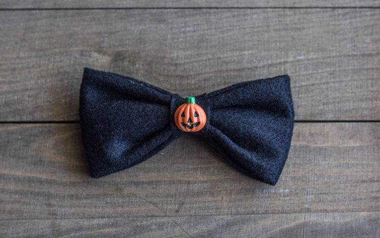 Halloween Collection-Pumpkin and Black with Skull-Felt Dog Bow Tie Flowers Attachable to Dog/Cat/Pet Collars. Pet Accessories/Pet Fashion