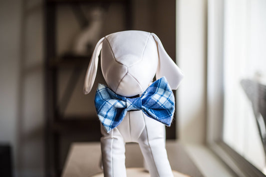 Blue Flannel Dog Bow Tie, Flannel Dog Bowtie, Plaid Dog Bow Tie, Plaid Dog Bowtie, Cat Bowtie, Fall Dog Bow Tie, Winter Dog Bow Tie