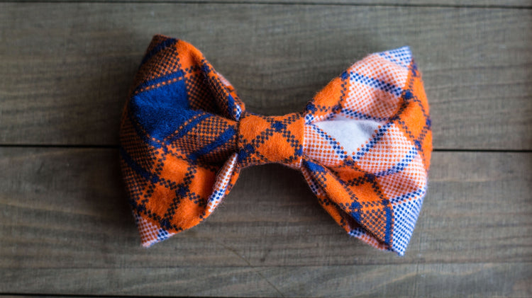 Orange and Blue  Dog Bow Tie, Flannel Dog Bowtie, Plaid Dog Bow Tie, Plaid Dog Bowtie, Cat Bowtie, Fall Dog Bow Tie, Winter Dog Bow Tie