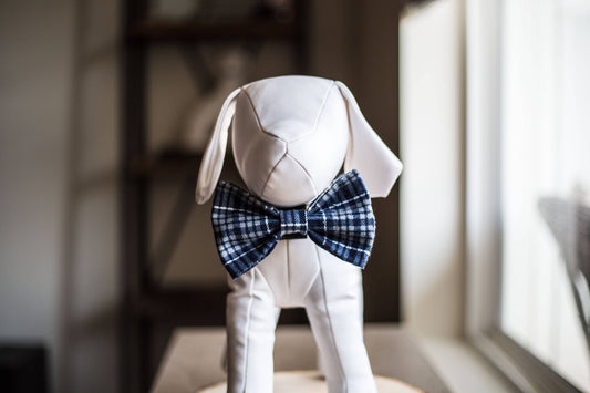 Blue Gray  Dog Bow Tie, Flannel Dog Bowtie, Plaid Dog Bow Tie, Plaid Dog Bowtie, Cat Bowtie, Fall Dog Bow Tie, Winter Dog Bow Tie