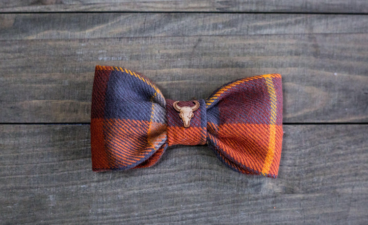 Flannel Dog Bow Tie,Flannel Dog Bowtie, Horns Bowtie , Bull Bowtie, Longhorns, Dog Bowtie, Gifts For Her, Cat Bow Tie