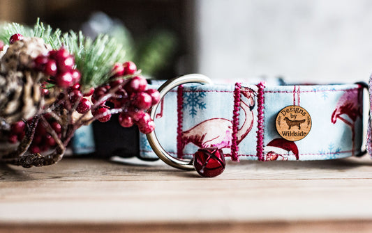 Christmas In Miami- 1" and 1.5" Width, Flamingo Dog Collar, Christmas Dog Collar, Holiday Gifts For Dogs Lovers, Dog Gifts, Holiday Gifts