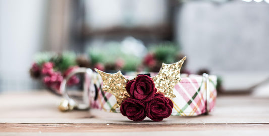 Christmas Dog Collar,Plaid Dog Collar, Christmas Collar, Dog Collar With Flower, Collar Flower, Girl Dog Collar, Christmas, Dog Collar