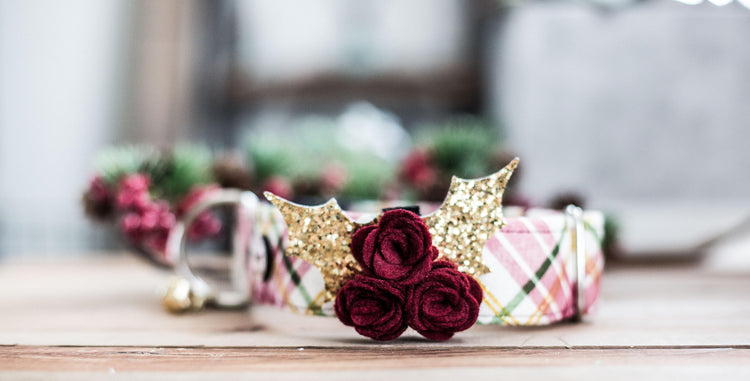 Christmas Dog Collar,Plaid Dog Collar, Christmas Collar, Dog Collar With Flower, Collar Flower, Girl Dog Collar, Christmas, Dog Collar