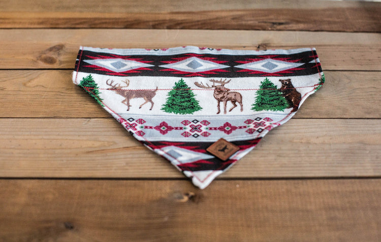 The Tribal Christmas Dog Bandana- Dog Bandana, Slip Over Collar, Christmas Dog Bandana, Woodland Dog Bandana, Deer Dog Bandana, Cat Bandana