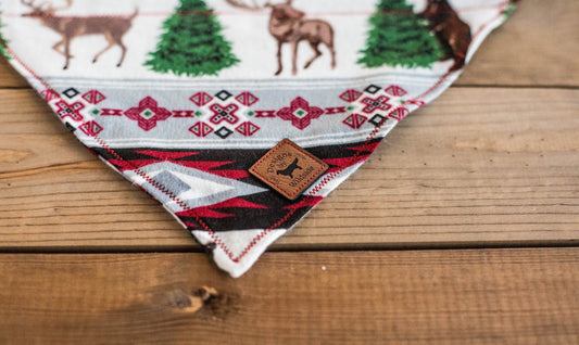 The Tribal Christmas Dog Bandana- Dog Bandana, Slip Over Collar, Christmas Dog Bandana, Woodland Dog Bandana, Deer Dog Bandana, Cat Bandana