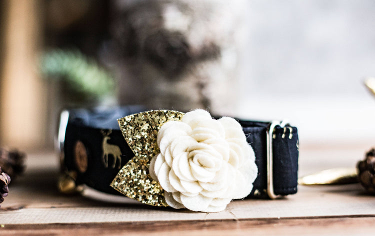 Christmas Collar, Christmas Collar Flower, Gold Dog Collar, Deer Collar, Black Collar, Holiday Collar, Christmas, New Years, Holiday Gift