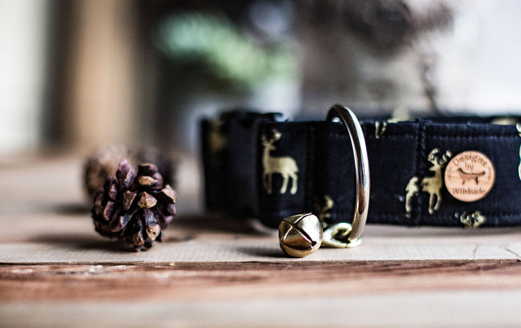 Christmas Collar, Christmas Collar Flower, Gold Dog Collar, Deer Collar, Black Collar, Holiday Collar, Christmas, New Years, Holiday Gift