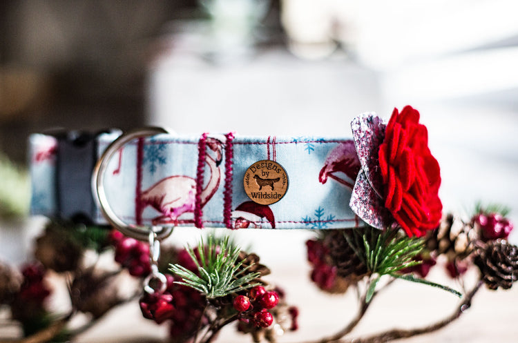 READY TO SHIP-Christmas In Miami- , Flamingo Dog Collar, Christmas Dog Collar, Holiday Gifts For Dogs Lovers, Dog Gifts, Holiday Gifts