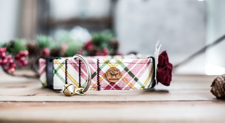 Christmas Dog Collar,Plaid Dog Collar, Christmas Collar, Dog Collar With Flower, Collar Flower, Girl Dog Collar, Christmas, Dog Collar