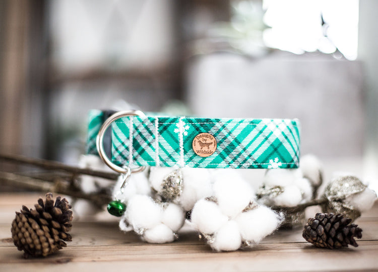 The Elfy-1" & 1.5" Width,Flower Dog Collar, Holiday Gifts For Dogs Lovers, Dog Gifts, Holiday Gifts, Green Plaid , Snow Dog Collar