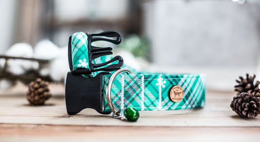 The Elfy-1" & 1.5" Width,Flower Dog Collar, Holiday Gifts For Dogs Lovers, Dog Gifts, Holiday Gifts, Green Plaid , Snow Dog Collar