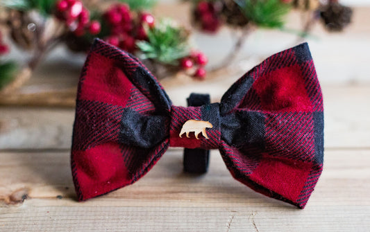 Flannel Dog Bow Tie,Flannel Dog Bowtie, Bear Bowtie , Dog Bowtie, Bear, Gifts For Her, Cat Bow Tie