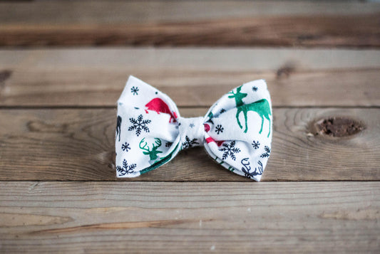 The Snowy Woodland- Christmas Dog Bow Tie, Holiday Pet Bow Tie, Snow Flake Bow Tie, Deer Dog Bow Tie, Holiday Gifts for Pet Lovers