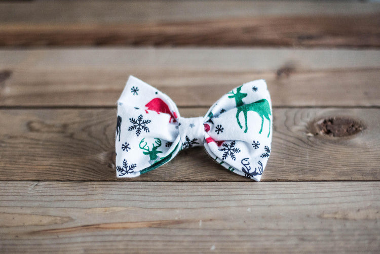 The Snowy Woodland- Christmas Dog Bow Tie, Holiday Pet Bow Tie, Snow Flake Bow Tie, Deer Dog Bow Tie, Holiday Gifts for Pet Lovers