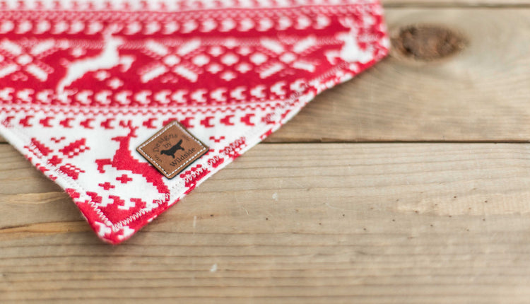 The 80's Christmas Dog Bandana- Dog Bandanas, Slip Over Collar, Christmas Dog Bandana, Woodland Dog Bandana, Deer Dog Bandana, Cat Bandana