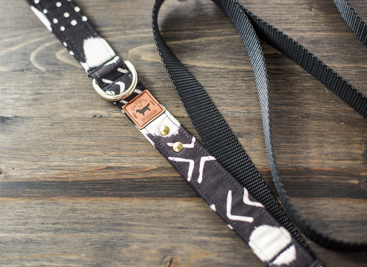 Dog Collar | Dog Leash | Collar Leash Set | Collar and Leash Set | Black and White Dog Collar | Moon Dog Collar | Gold Dog Collar