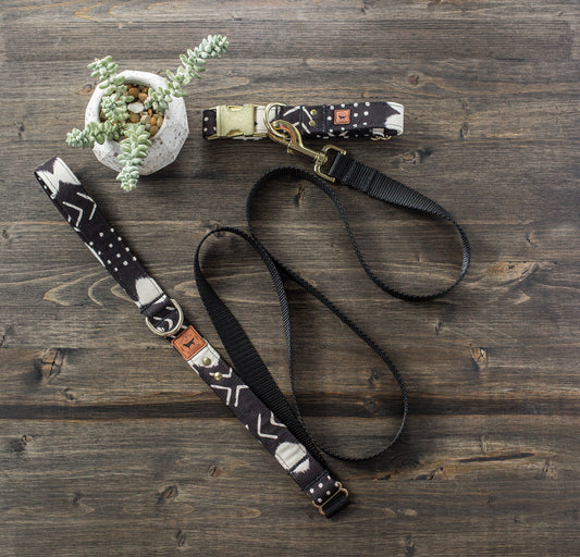 Dog Collar | Dog Leash | Collar Leash Set | Collar and Leash Set | Black and White Dog Collar | Moon Dog Collar | Gold Dog Collar