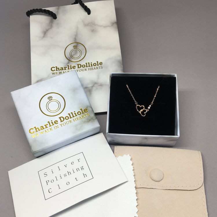 Double Heart Necklace - 925 Sterling Silver - Simple Minimalist - Silver or Rose Gold Color