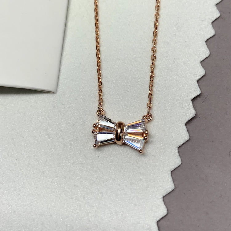 Big Bowtie Pendant Necklace - S925 Sterling Silver - Necklace for Women - Shinny Necklace - Simple Ladies - Rose Gold