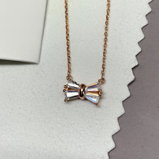 Big Bowtie Pendant Necklace - S925 Sterling Silver - Necklace for Women - Shinny Necklace - Simple Ladies - Rose Gold