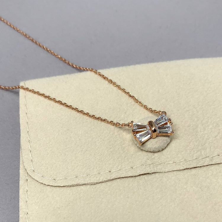 Big Bowtie Pendant Necklace - S925 Sterling Silver - Necklace for Women - Shinny Necklace - Simple Ladies - Rose Gold