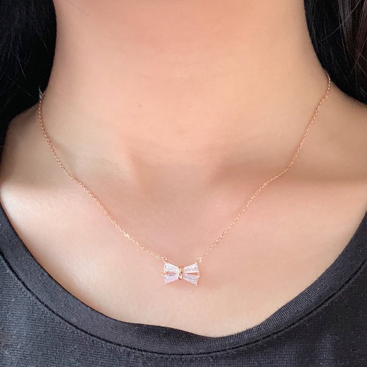Big Bowtie Pendant Necklace - S925 Sterling Silver - Necklace for Women - Shinny Necklace - Simple Ladies - Rose Gold