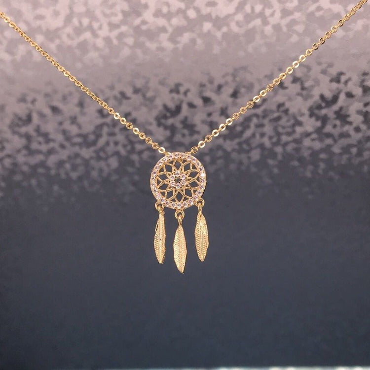Dream Catcher Pendant Necklace - 925 Sterling Sliver - Gold or Sliver Tone