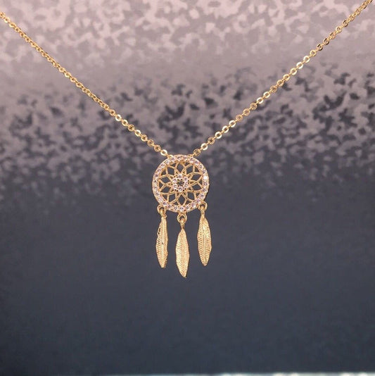 Dream Catcher Pendant Necklace - 925 Sterling Sliver - Gold or Sliver Tone
