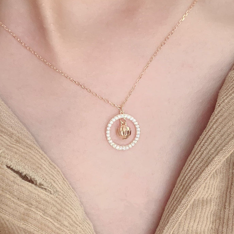Bell Charm Necklace, Jingle Bell, Sterling Silver Bell Necklace, Wreath Stud, Circle Pendant Necklace, Gift For Her, 925 Sterling Silver