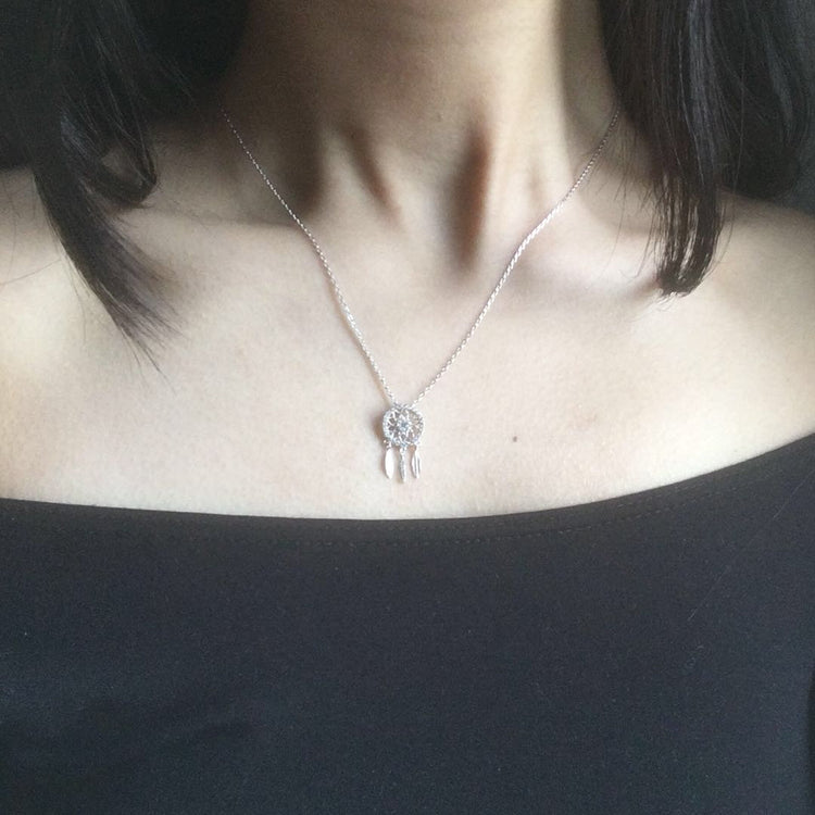 Dream Catcher Pendant Necklace - 925 Sterling Sliver - Gold or Sliver Tone