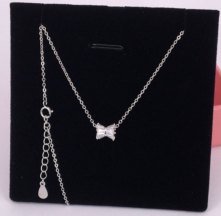 Bowtie Pendant Necklace - S925 Sterling Silver - Necklace for Women - Shinny Necklace - Simple Ladies - Rose Gold or Silver Color