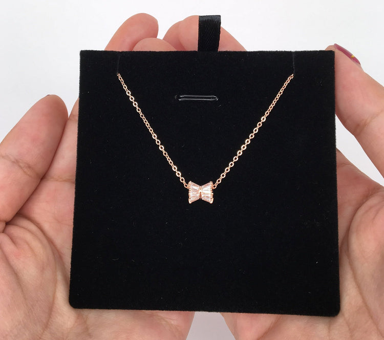 Bowtie Pendant Necklace - S925 Sterling Silver - Necklace for Women - Shinny Necklace - Simple Ladies - Rose Gold or Silver Color