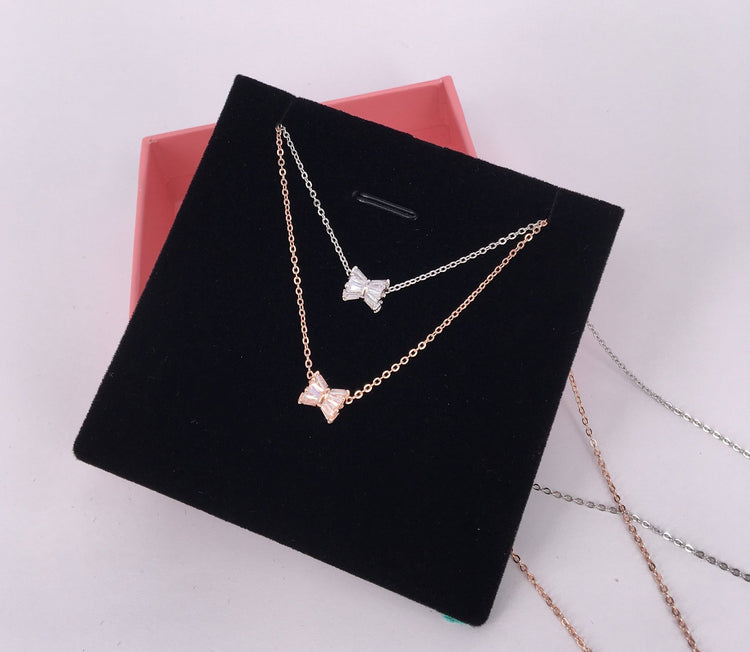 Bowtie Pendant Necklace - S925 Sterling Silver - Necklace for Women - Shinny Necklace - Simple Ladies - Rose Gold or Silver Color