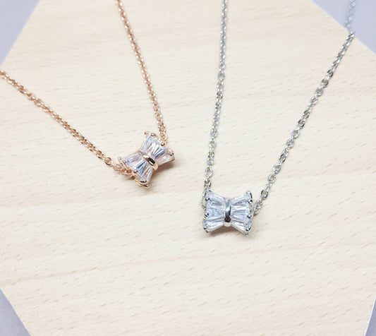 Bowtie Pendant Necklace - S925 Sterling Silver - Necklace for Women - Shinny Necklace - Simple Ladies - Rose Gold or Silver Color