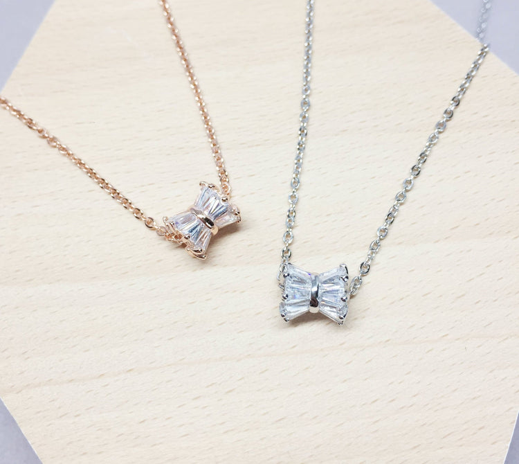Bowtie Pendant Necklace - S925 Sterling Silver - Necklace for Women - Shinny Necklace - Simple Ladies - Rose Gold or Silver Color