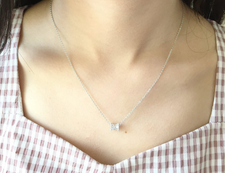 Bowtie Pendant Necklace - S925 Sterling Silver - Necklace for Women - Shinny Necklace - Simple Ladies - Rose Gold or Silver Color