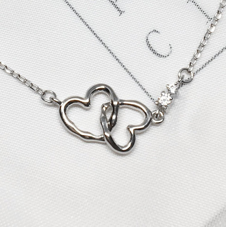 Double Heart Necklace - 925 Sterling Silver - Simple Minimalist - Silver or Rose Gold Color