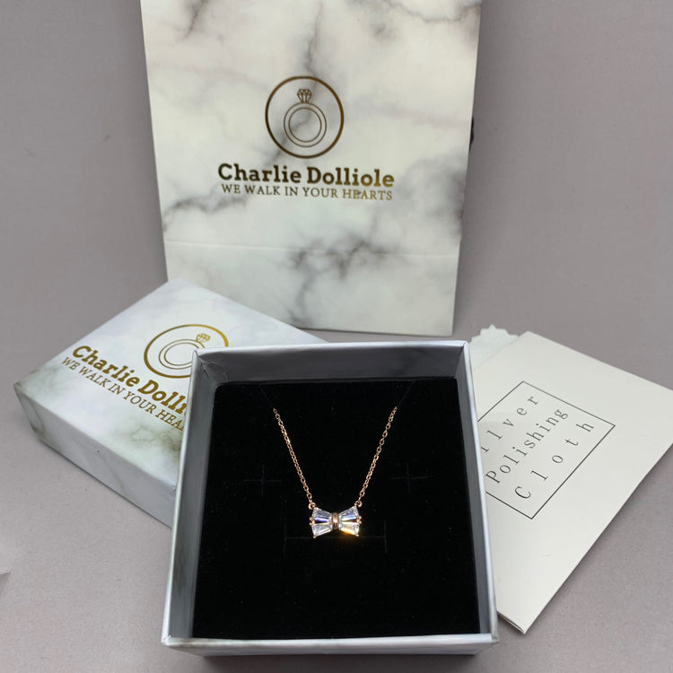 Big Bowtie Pendant Necklace - S925 Sterling Silver - Necklace for Women - Shinny Necklace - Simple Ladies - Rose Gold