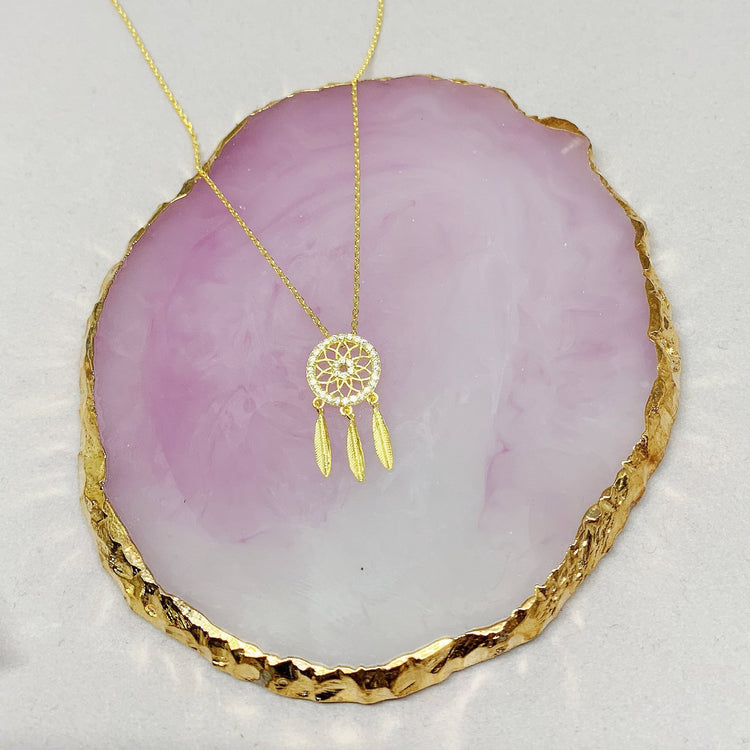 Dream Catcher Pendant Necklace - 925 Sterling Sliver - Gold or Sliver Tone
