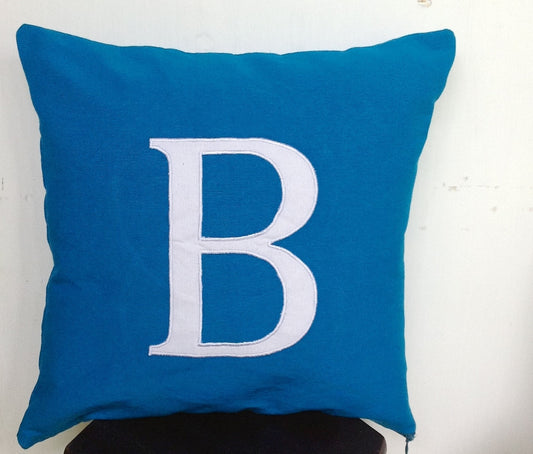 Monogram Pillow Decorative Pillow Turquoise Blue Pillow Covers and White Monogrammed Custom Pillow with AppliquÃ©d Letter 18 inches