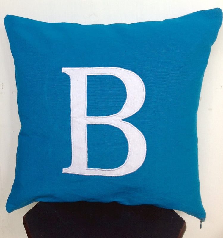 Monogram Pillow Decorative Pillow Turquoise Blue Pillow Covers and White Monogrammed Custom Pillow with AppliquÃ©d Letter 18 inches