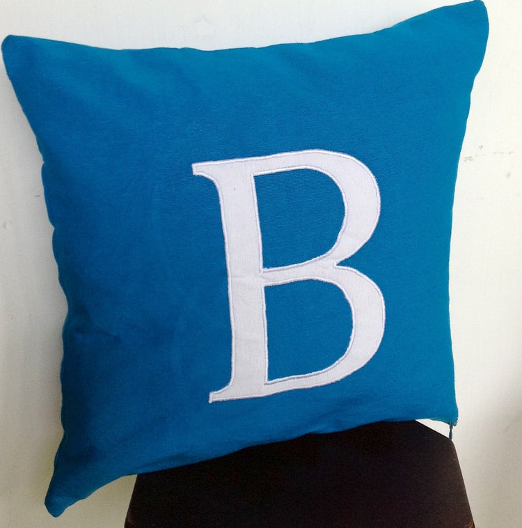 Monogram Pillow Decorative Pillow Turquoise Blue Pillow Covers and White Monogrammed Custom Pillow with AppliquÃ©d Letter 18 inches