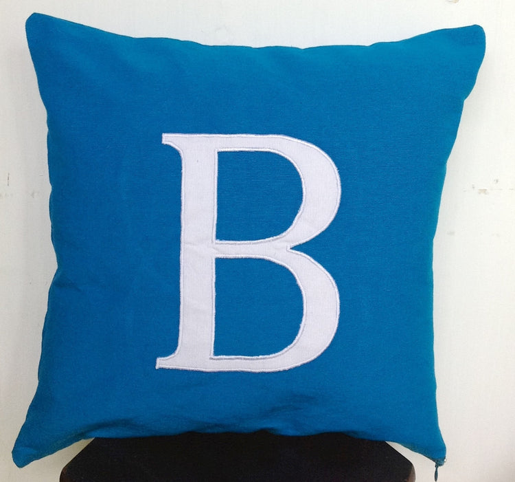Monogram Pillow Decorative Pillow Turquoise Blue Pillow Covers and White Monogrammed Custom Pillow with AppliquÃ©d Letter 18 inches