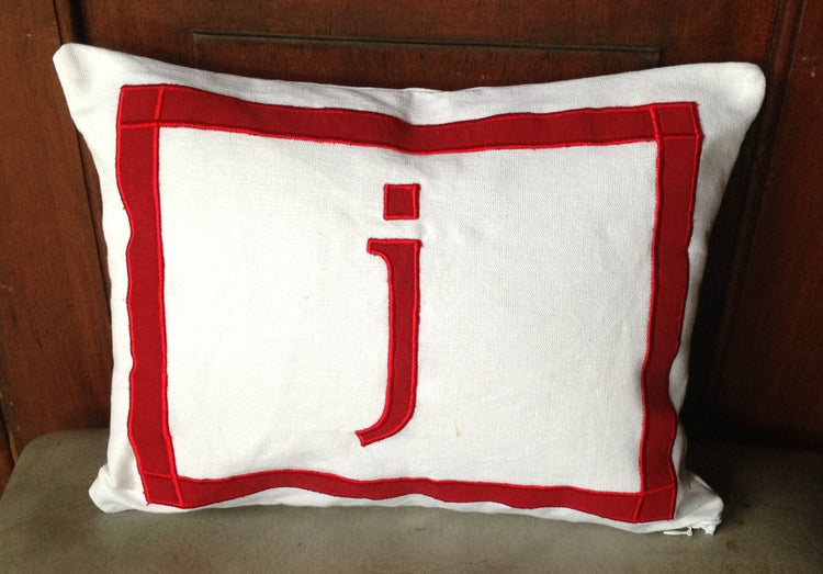 30% OFF Lumbar Monogram White Pillows -Decorative Appliqued Letter Pillows with border-Gift-Wedding Pillows 12x16