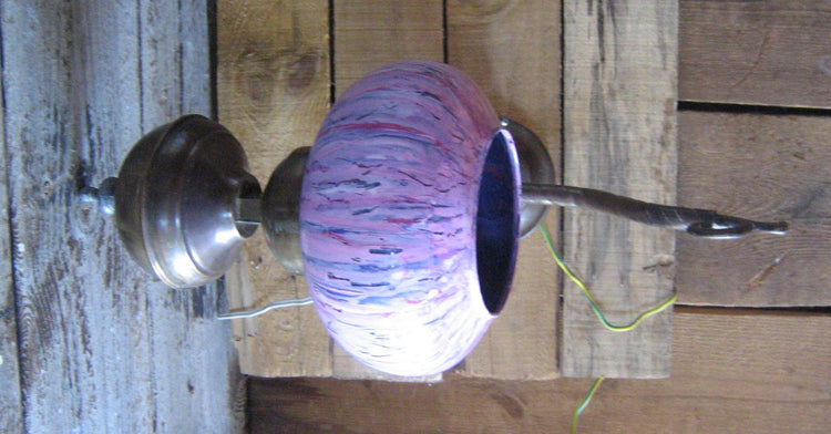 Wall lamp. Wall lighting. Copper lamp. Glass lampshade. Purple lamp. Upcycled lighting. Working. Vintage upcycled. CIJ.