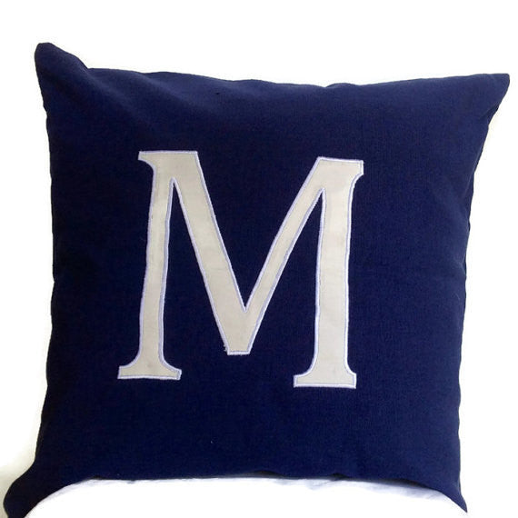 Monogrammed Pillows 16 inches Navy Alphabet- big letter cushions- Navy Blue Custom made Decorative Throw Pillow