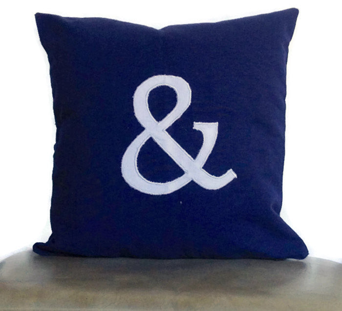 Women s gift ideas, Ampersand Symbol Navy Blue 18 inches monogram pillow, Alphabet cushion cover-customized letter throw pillows,