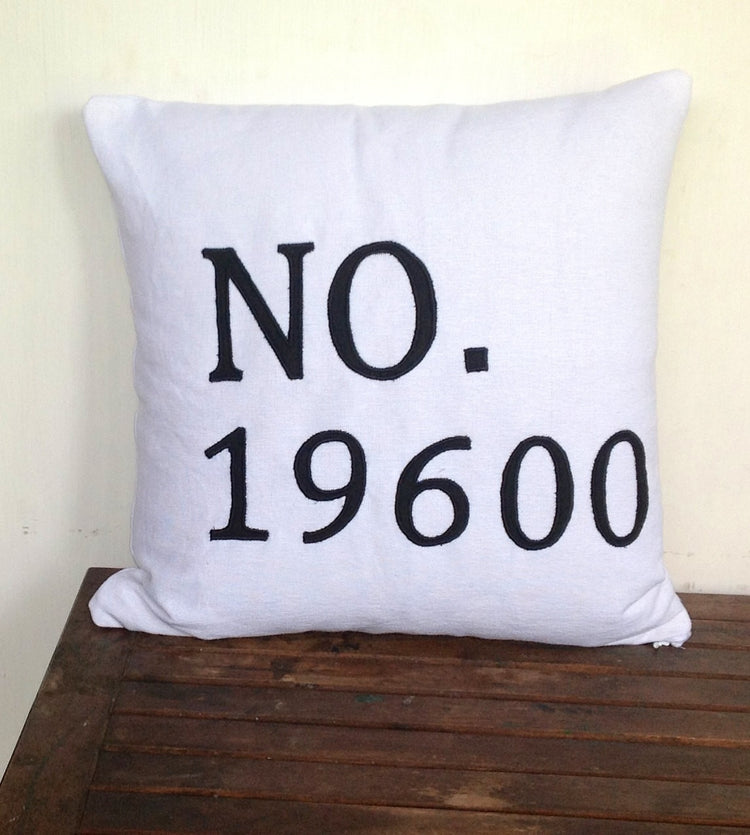 Womens Gift Idea, House Number Pillow -White and Black Outdoor Pillow Cotton Monogrammed 16 x16,
