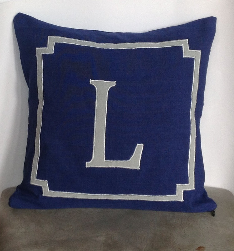 Monogram pillow cases, Euro shams, Euro pillow Cases, Cotton Euro 26 inches Navy Monogram Pillow Decorative Cover, Personalize Pillow Case